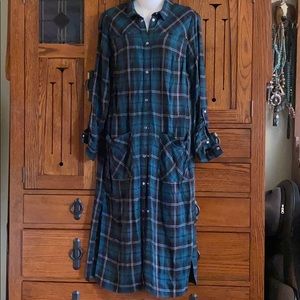 Snap Front Plaid Shirt Duster Dress Sz 10